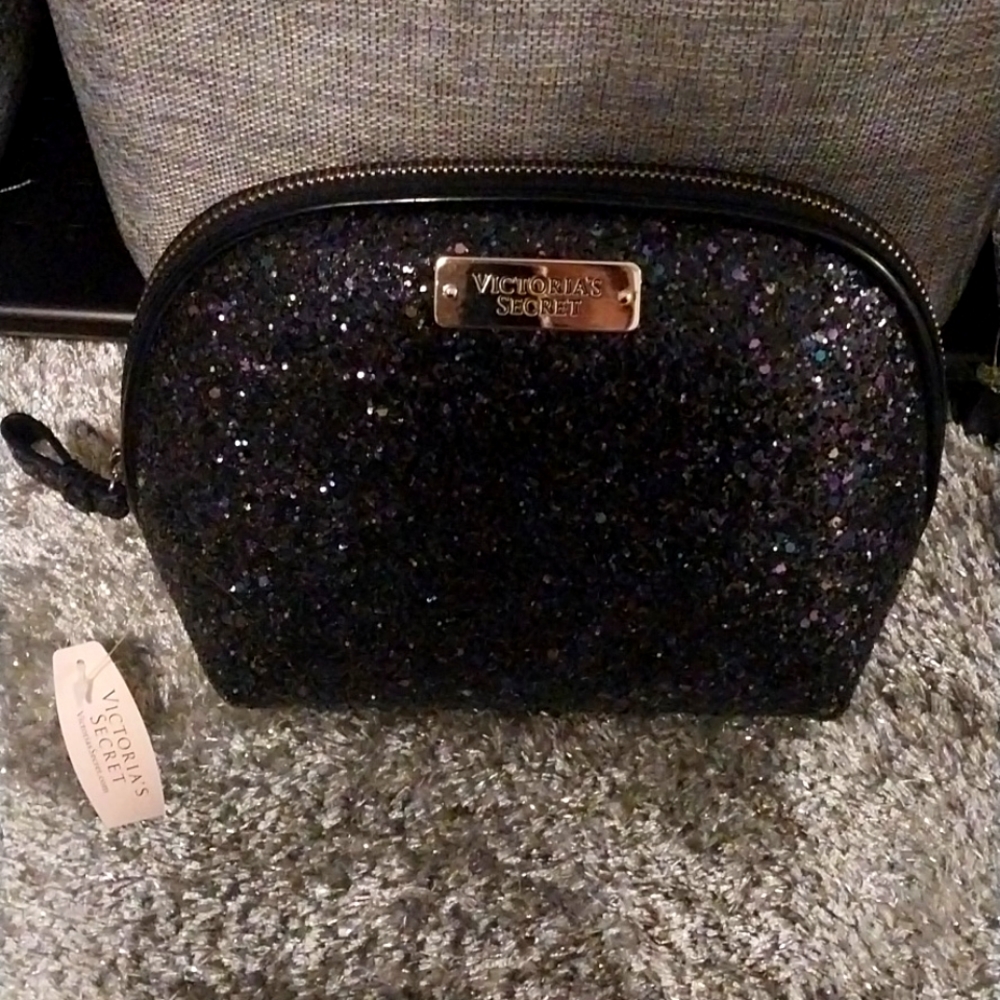NWT Victoria's Secret Makeup Bag - black & multicolor glitter